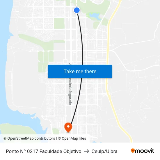 Ponto Nº 0217 Faculdade Objetivo to Ceulp/Ulbra map