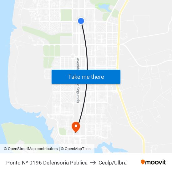 Ponto Nº 0196 Defensoria Pública to Ceulp/Ulbra map