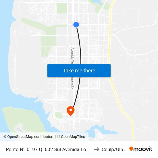 Ponto Nº 0197 Q. 602 Sul Avenida Lo 15 to Ceulp/Ulbra map