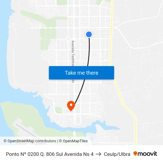 Ponto Nº 0200 Q. 806 Sul Avenida Ns 4 to Ceulp/Ulbra map