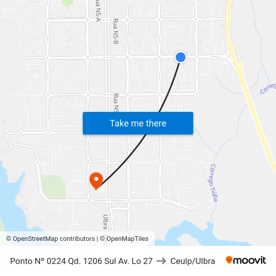 Ponto Nº 0224 Qd. 1206 Sul Av. Lo 27 to Ceulp/Ulbra map