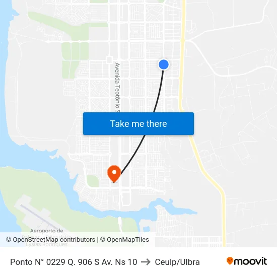 Ponto N° 0229 Q. 906 S Av. Ns 10 to Ceulp/Ulbra map