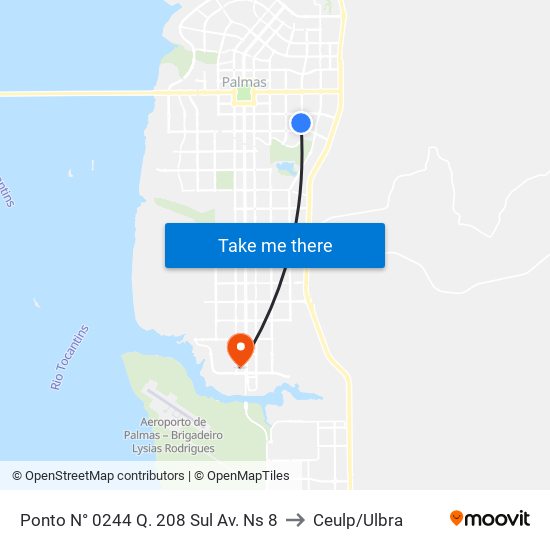 Ponto N° 0244 Q. 208 Sul Av. Ns 8 to Ceulp/Ulbra map