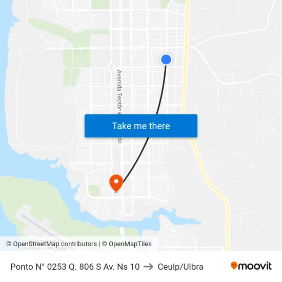 Ponto N° 0253 Q. 806 S Av. Ns 10 to Ceulp/Ulbra map
