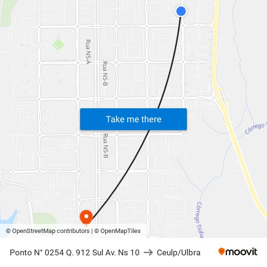 Ponto N° 0254 Q. 912 Sul Av. Ns 10 to Ceulp/Ulbra map