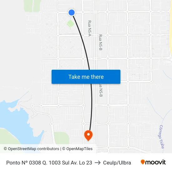 Ponto Nº 0308 Q. 1003 Sul Av. Lo 23 to Ceulp/Ulbra map