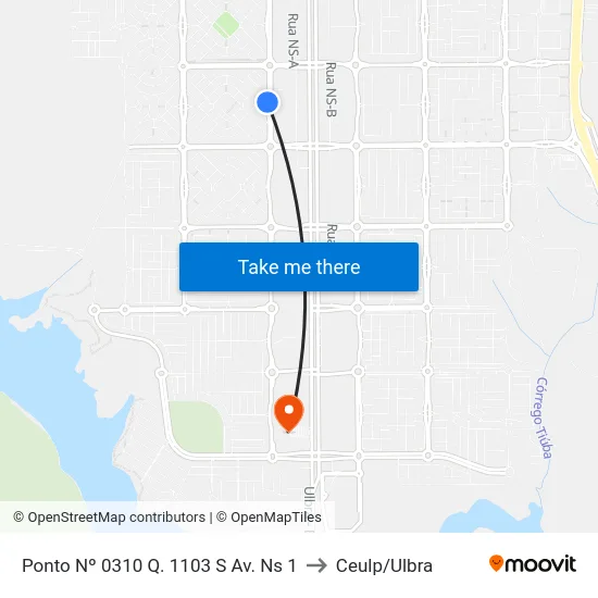 Ponto Nº 0310 Q. 1103 S Av. Ns 1 to Ceulp/Ulbra map