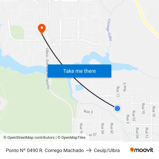 Ponto Nº 0490 R. Corrego Machado to Ceulp/Ulbra map