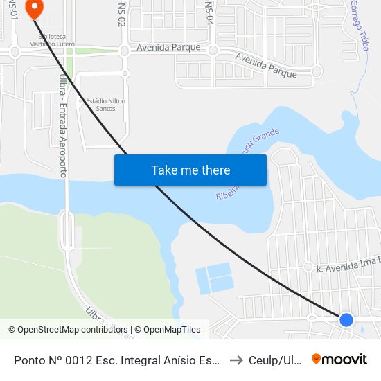 Ponto Nº 0012 Esc. Integral Anísio Espínola to Ceulp/Ulbra map