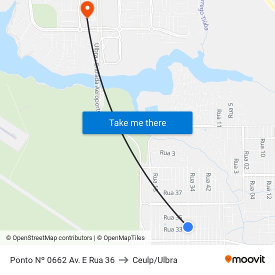 Ponto Nº 0662 Av. E Rua 36 to Ceulp/Ulbra map