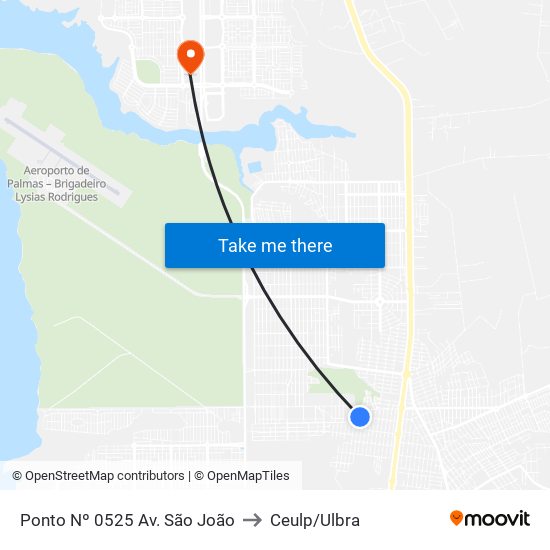 Ponto Nº 0525 Av. São João to Ceulp/Ulbra map