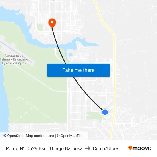 Ponto Nº 0529 Esc. Thiago Barbosa to Ceulp/Ulbra map
