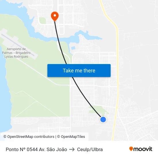 Ponto Nº 0544 Av. São João to Ceulp/Ulbra map