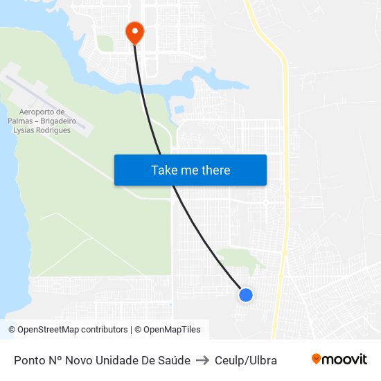Ponto Nº Novo Unidade De Saúde to Ceulp/Ulbra map