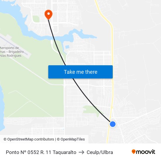 Ponto Nº 0552 R. 11 Taquaralto to Ceulp/Ulbra map