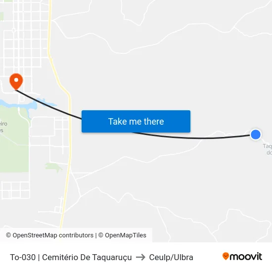 To-030 | Cemitério De Taquaruçu to Ceulp/Ulbra map