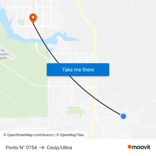 Ponto N° 0754 to Ceulp/Ulbra map