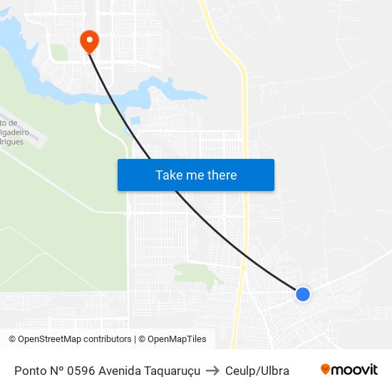 Ponto Nº 0596 Avenida Taquaruçu to Ceulp/Ulbra map