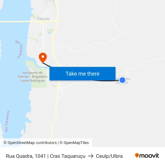 Rua Quadra, 1041 | Cras Taquaruçu to Ceulp/Ulbra map