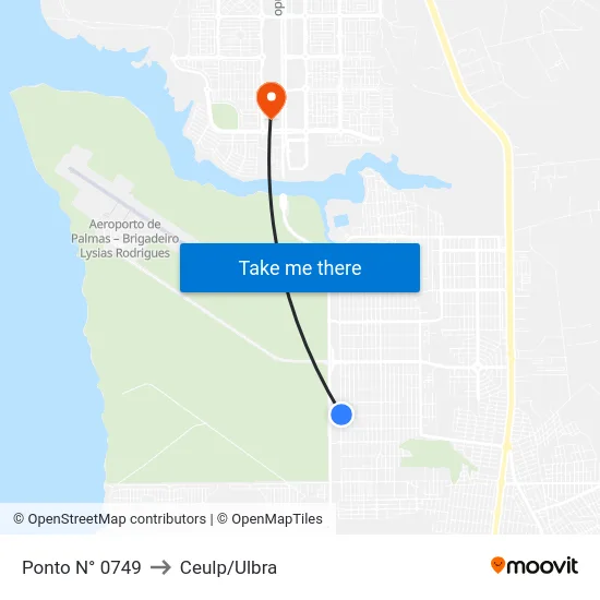 Ponto N° 0749 to Ceulp/Ulbra map