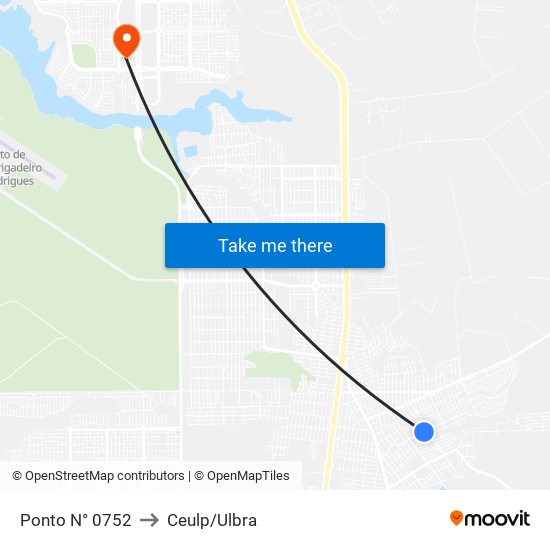 Ponto N° 0752 to Ceulp/Ulbra map