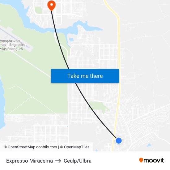 Expresso Miracema to Ceulp/Ulbra map