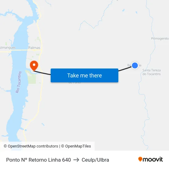 Ponto Nº Retorno Linha 640 to Ceulp/Ulbra map