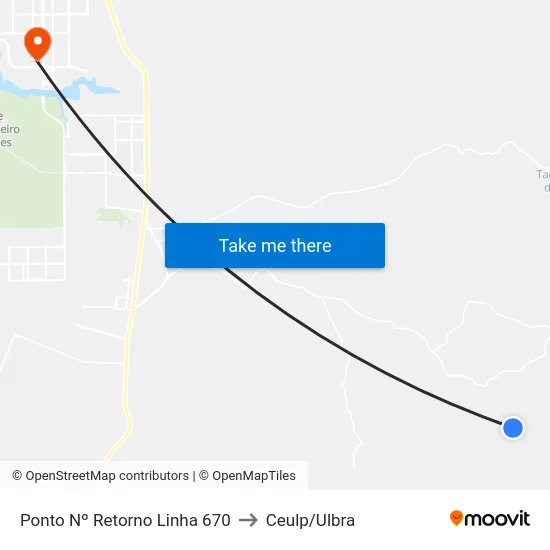 Ponto Nº Retorno Linha 670 to Ceulp/Ulbra map