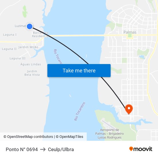 Ponto N° 0694 to Ceulp/Ulbra map