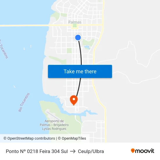 Ponto Nº 0218 Feira 304 Sul to Ceulp/Ulbra map