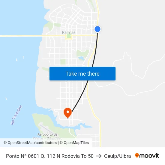Ponto Nº 0601 Q. 112 N Rodovia To 50 to Ceulp/Ulbra map