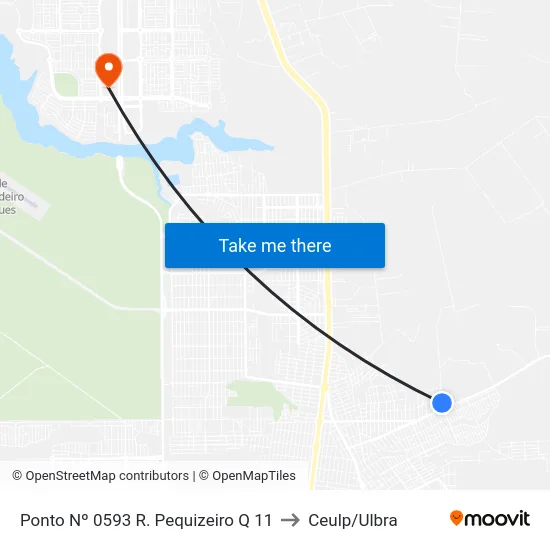 Ponto Nº 0593 R. Pequizeiro Q 11 to Ceulp/Ulbra map