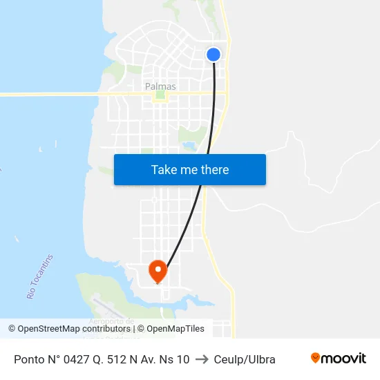 Ponto N° 0427 Q. 512 N Av. Ns 10 to Ceulp/Ulbra map