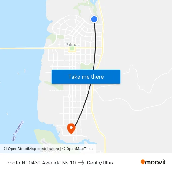 Ponto N° 0430 Avenida Ns 10 to Ceulp/Ulbra map