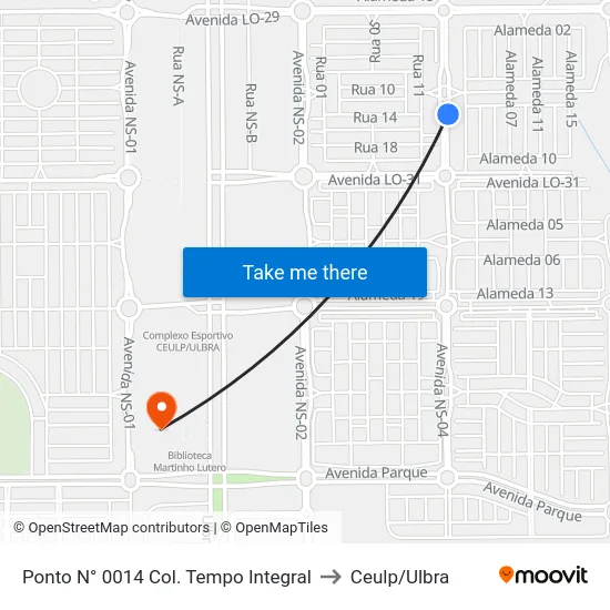 Ponto N° 0014 Col. Tempo Integral to Ceulp/Ulbra map