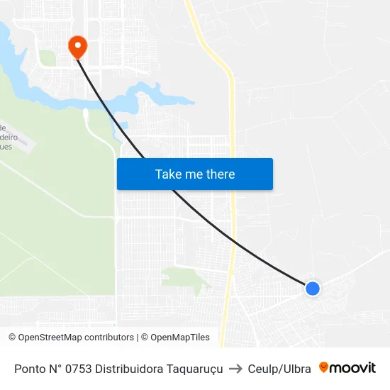 Ponto N° 0753 Distribuidora Taquaruçu to Ceulp/Ulbra map