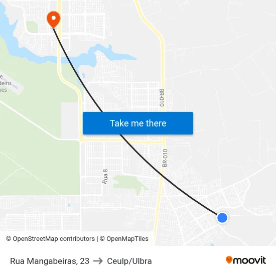 Rua Mangabeiras, 23 to Ceulp/Ulbra map