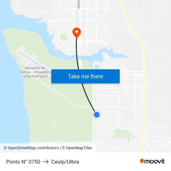 Ponto N° 0750 to Ceulp/Ulbra map