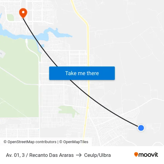 Av. 01, 3 / Recanto Das Araras to Ceulp/Ulbra map