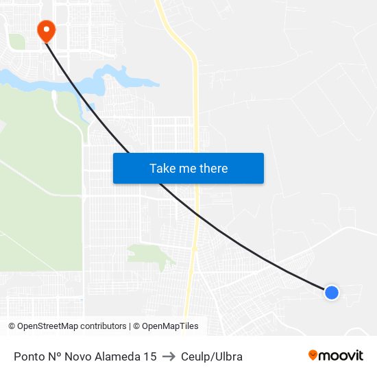 Ponto Nº Novo Alameda 15 to Ceulp/Ulbra map