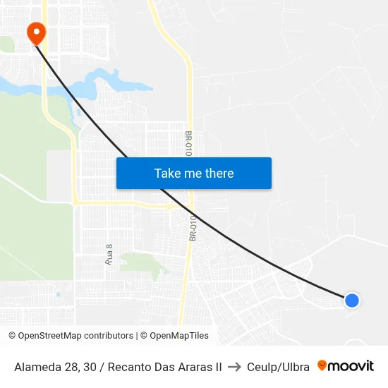 Alameda 28, 30 / Recanto Das Araras II to Ceulp/Ulbra map