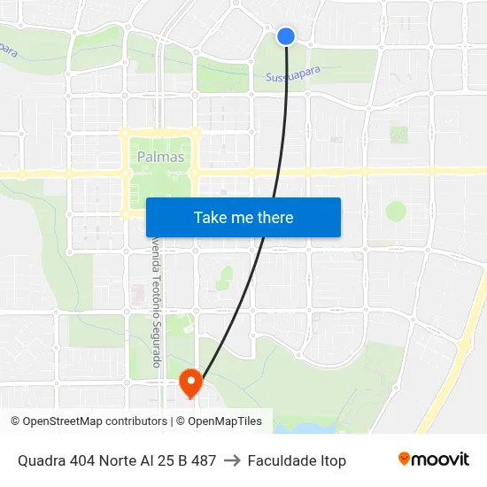 Quadra 404 Norte Al 25 B 487 to Faculdade Itop map