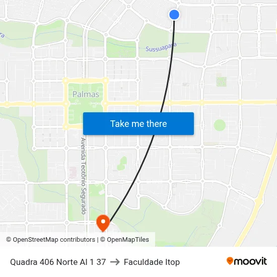 Quadra 406 Norte Al 1 37 to Faculdade Itop map