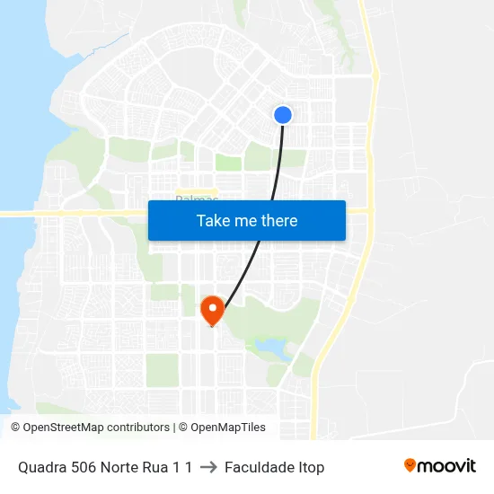 Quadra 506 Norte Rua 1 1 to Faculdade Itop map