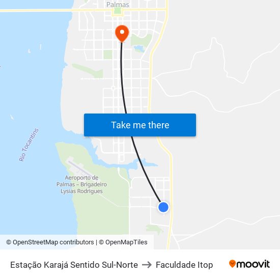 Estação Karajá Sentido Sul-Norte to Faculdade Itop map