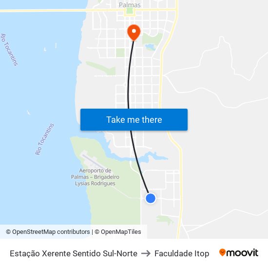 Estação Xerente Sentido Sul-Norte to Faculdade Itop map