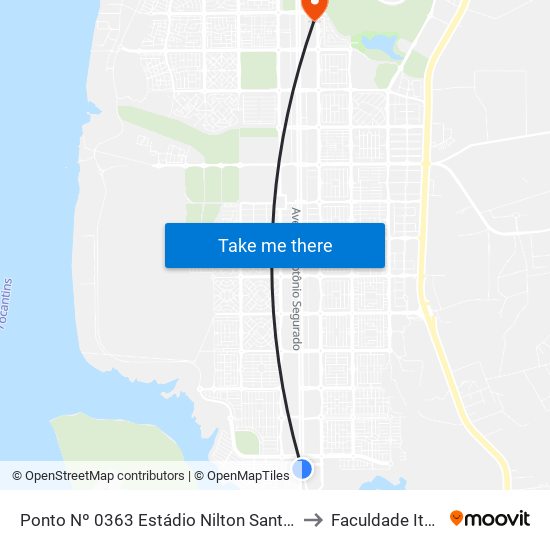 Ponto Nº 0363 Estádio Nilton Santos to Faculdade Itop map