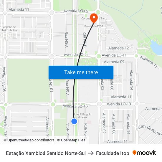 Estação Xambioá Sentido Norte-Sul to Faculdade Itop map