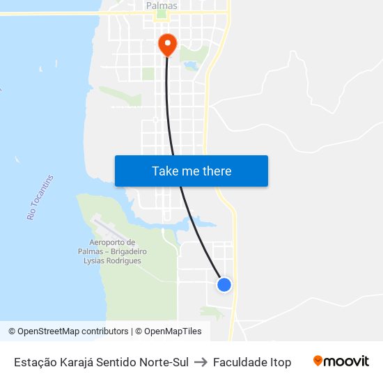 Estação Karajá Sentido Norte-Sul to Faculdade Itop map