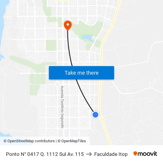 Ponto N° 0417 Q. 1112 Sul Av. 115 to Faculdade Itop map